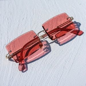 Men’s Retro Ruby Red Tint Rimless Sunglasses